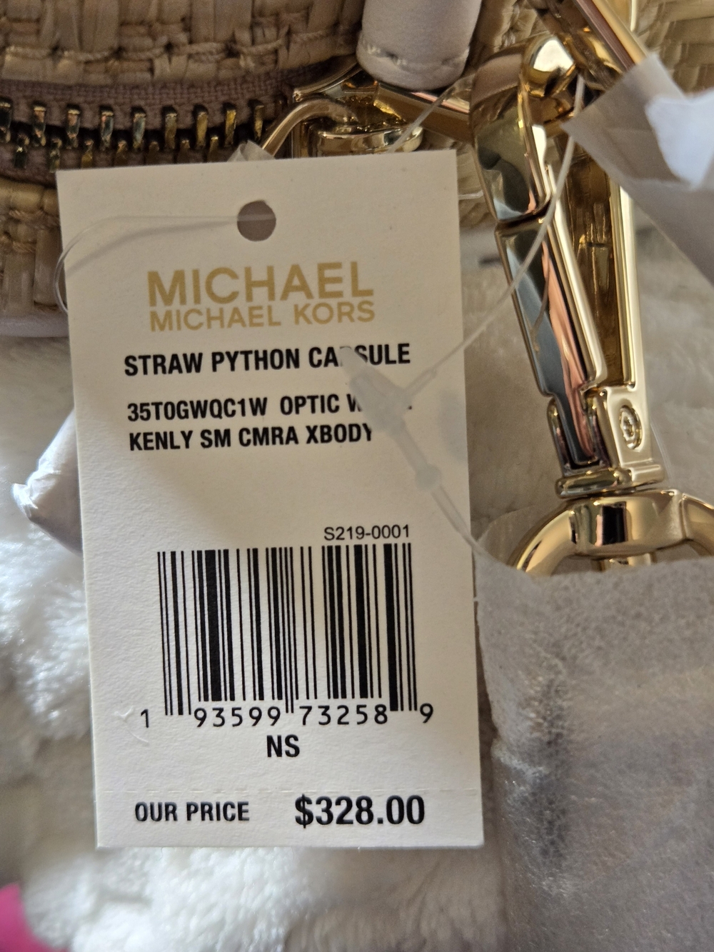 NWT Michael Kors Natural Straw MK Logo Crossbody with White Trim - Picture 2 of 7